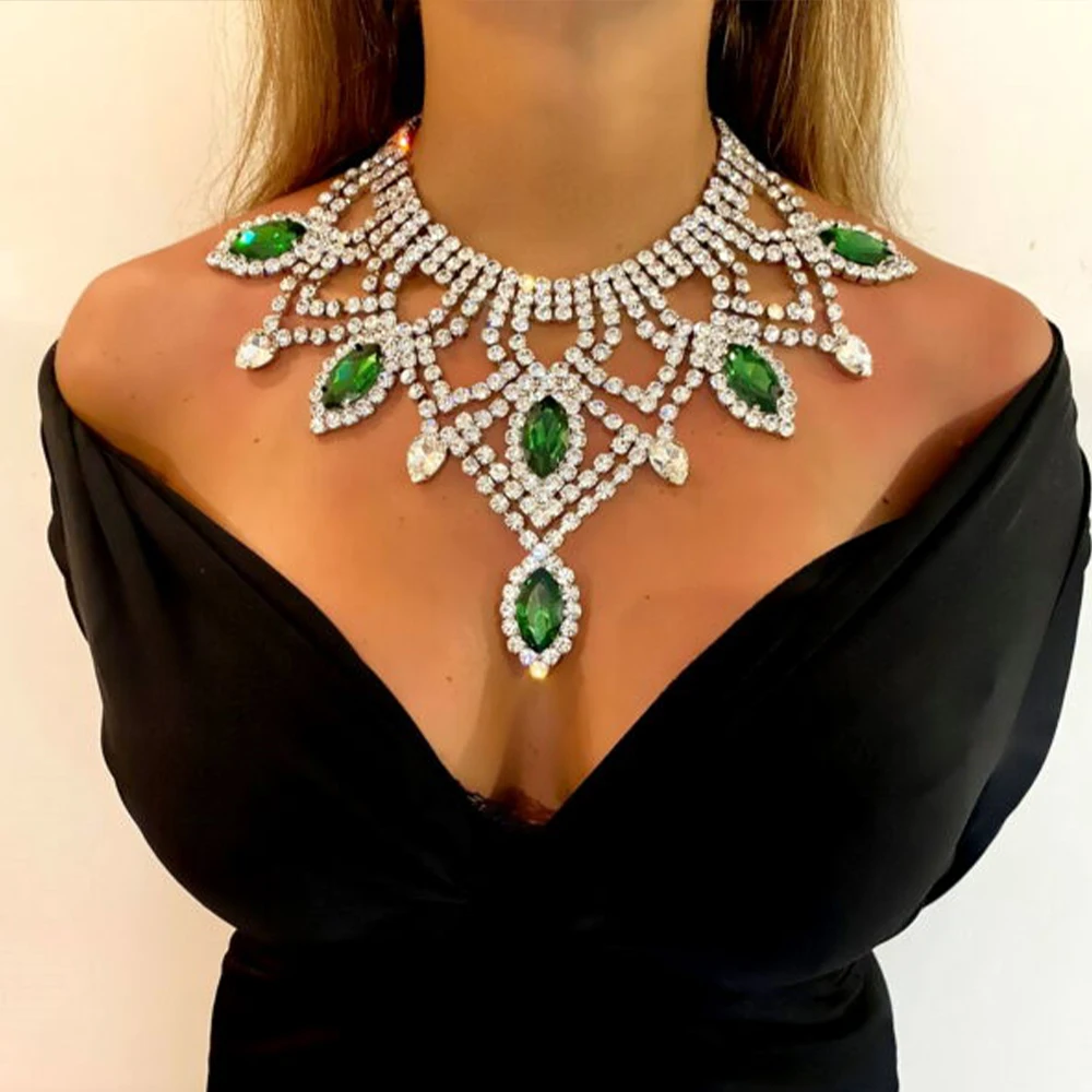 

Stonefans Exaggeration Multilayer Rhinestone Chunky Chain Luxury Big Crystal Choker Statement Necklace for Women Banquet Jewelry