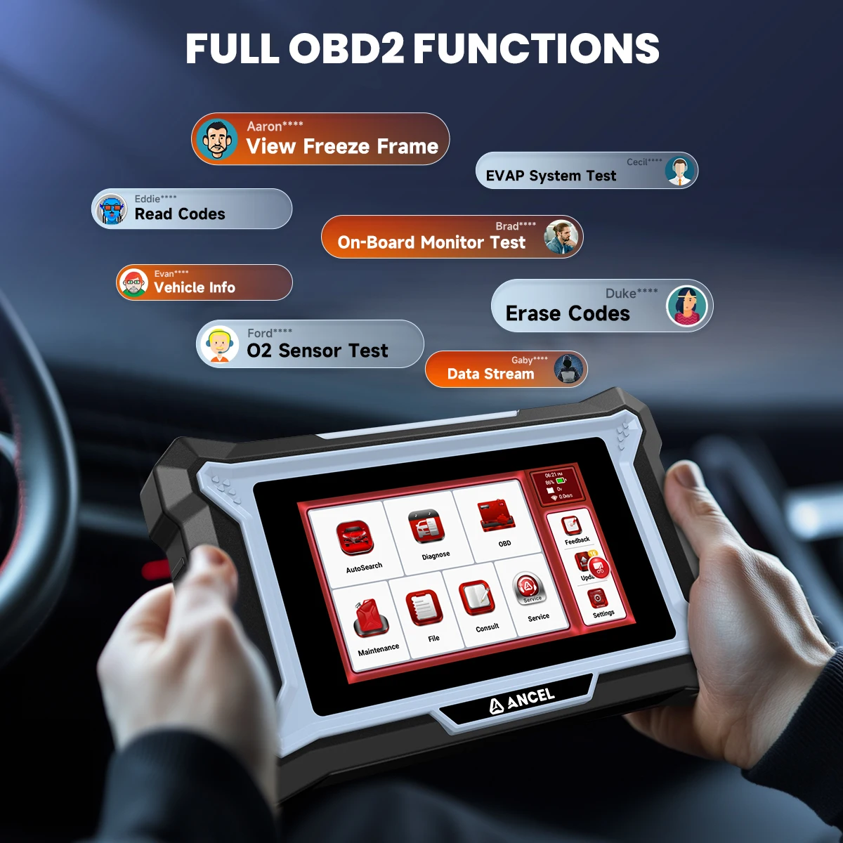 Ancel DS200 OBD2 Инструменты автоматического сканирования Все системы с A/F TPMS DPF Regen ABS