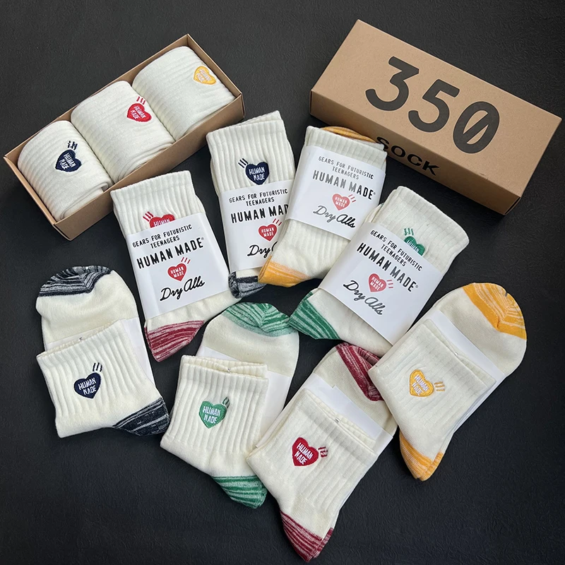 Женские носки модные хлопковые средней длины с вышивкой в виде сердечек женские