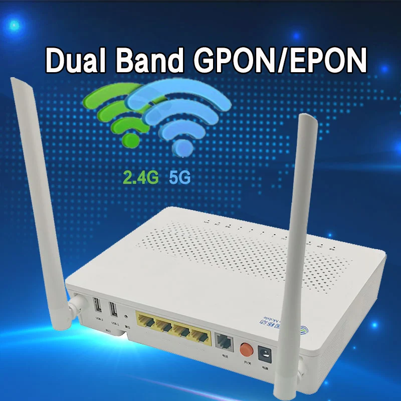 

XPON ONU GE + 2USB + TEL HGU WIFI 2,4G & 5G использованные Двухдиапазонные EPON/GPON английская версия PT939G FTTH Оптическое волокно