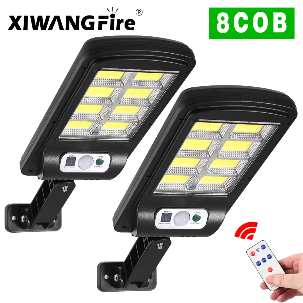 

2PCS 8 COB Solar Led Street Lights Outdoor Security Light Wall Lamp IPX6 Waterproof PIR Motion Sensor Smart Remote Control Lamp