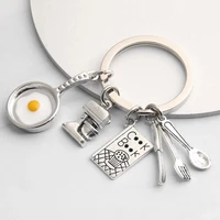 new cooking keychain home cooking key ring fried egg pan mixer chef book tableware key chain chef gift jewelry handmade
