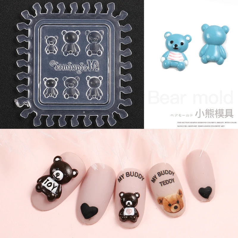 

1pc Bear 3D Acrylic Mold Nail Art Decorations Decorated Nails DIY Design Silicone Heart Nail Art Templates Nails Portrait Mould