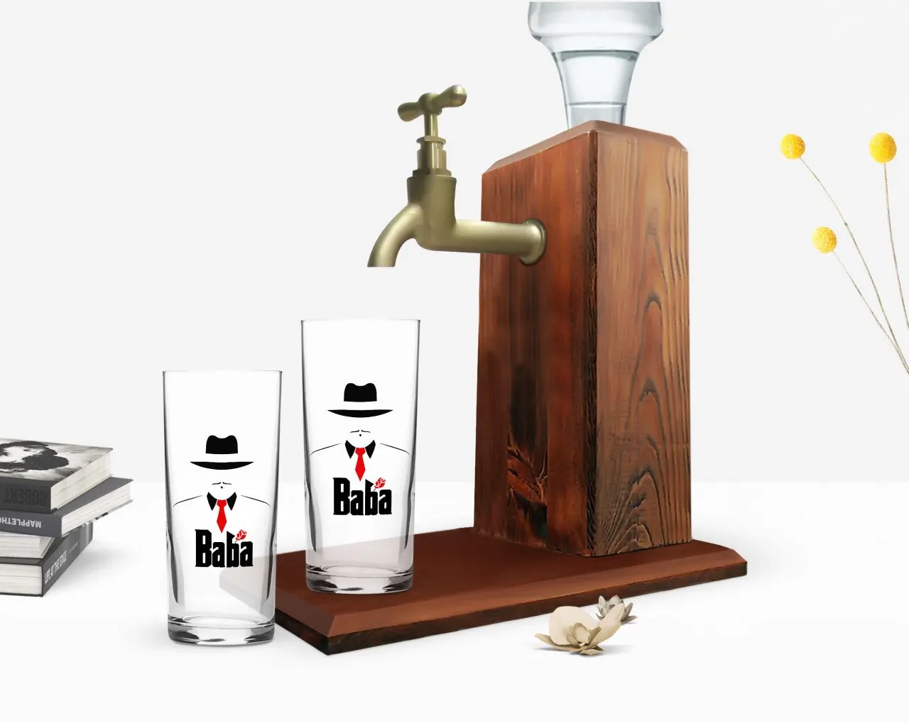 

BK Home Печатный Крестный отец дизайн двойная чашка и деревянная стойка Подарочный набор-17 с