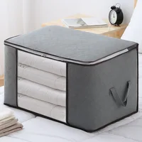 Gray Large Quilt Storage Bag Foldable Dustproof Clothes Storage Box Closet Under-Bed Storage Moistureproof Visible Organizer