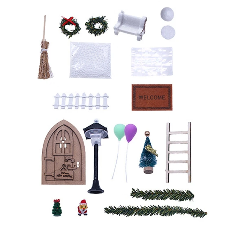 

18 шт. украшение для кукольного домика, Рождественская Миниатюрная модель сцены, пластиковые мини-деревья, венок, деревянные двери, игрушки, ...