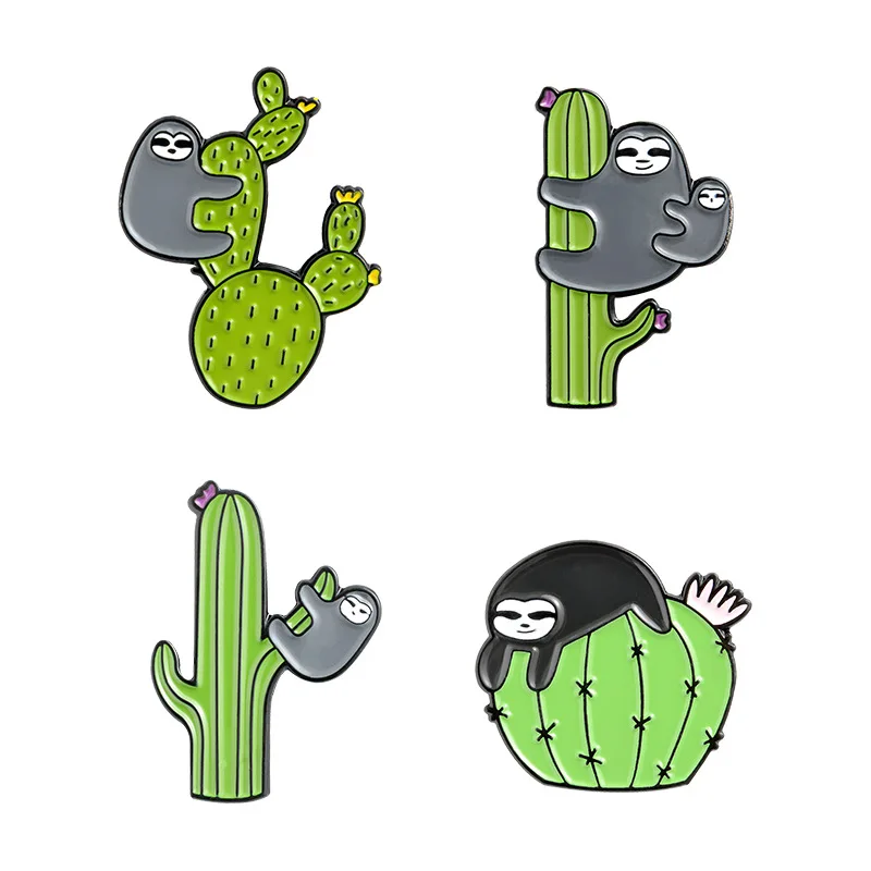 

Cute Sloth Cactus Brooch Paint Alloy Wild Cactus Badge Student Cartoon Brooch Lapel Pins