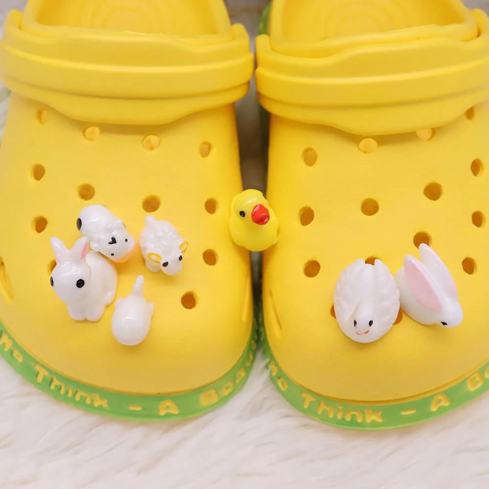 

Hot Sale 1pcs Resin Shoe Charms White Rabbit Sheep Yellow Duck Accessories DIY Shoe Decorations For Croc Jibz Kids X-mas Gift
