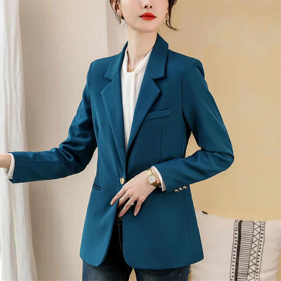 

Женский приталенный Блейзер, модная весенняя деловая офисная куртка, Женский Повседневный однотонный шикарный топ