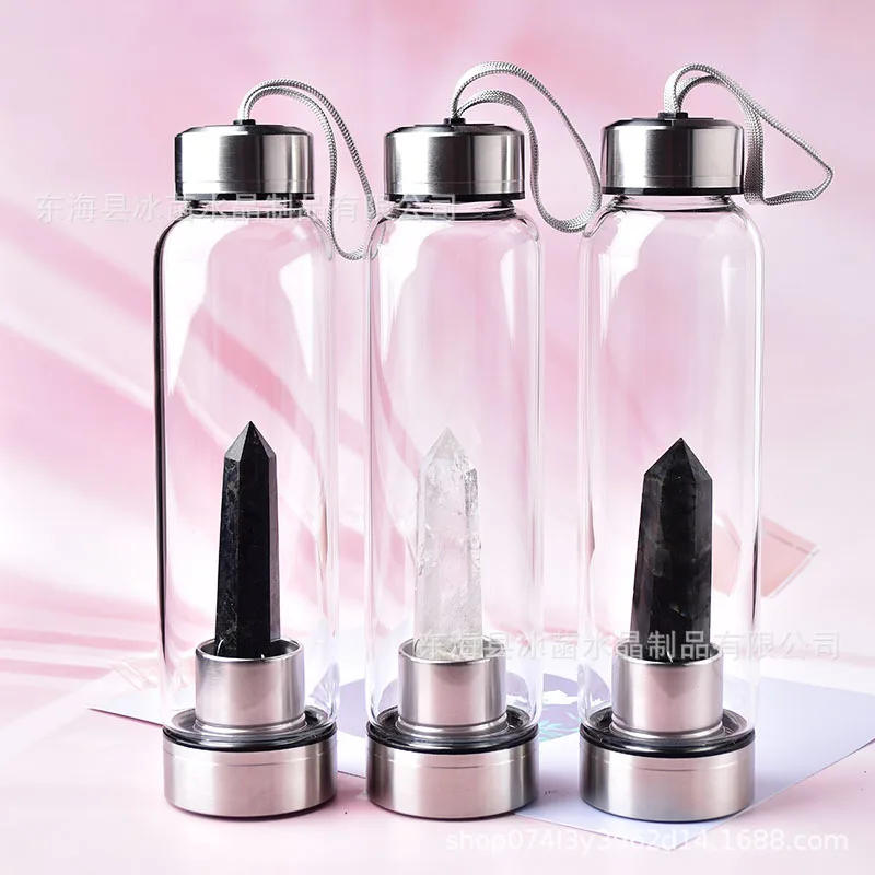 

Water Bottle Drop Shipping Natural Crystal Point Healing Obelisk Wand Elixir Quartz Crystal Water Bottle To Wand Heals Energy St