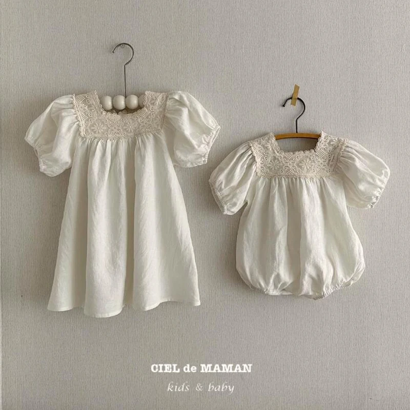 

Korean Japan Style Baby Girls Floral Lace Embroidery Romper Soft Cozy Newborn Toddlers Short Sleeve Jumpsuit Infant Clothes