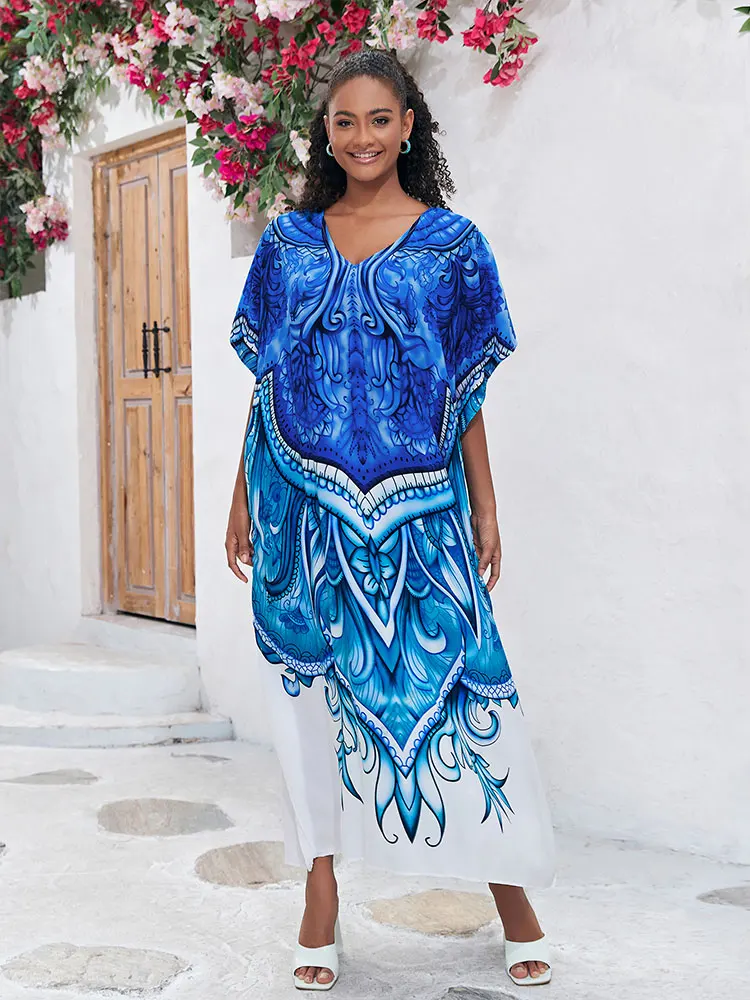 

Женское пляжное платье с богемным принтом, летнее платье-туника с полурукавами, Q669, 2023