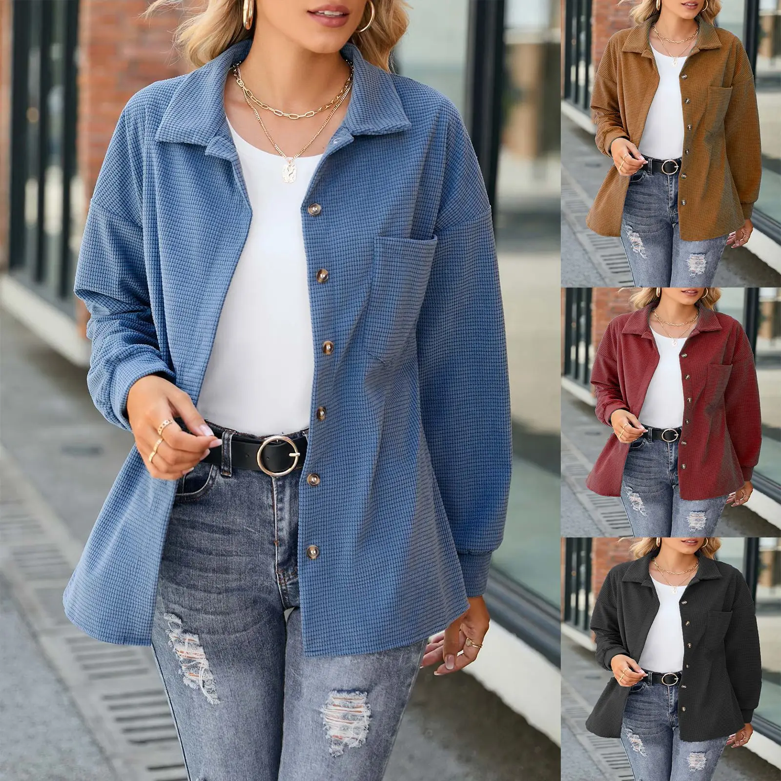 2023 New Women's Autumn and Winter Solid Color Jackets for Women Loose Fashion Button Long Sleeve Cardigan Jacket Top