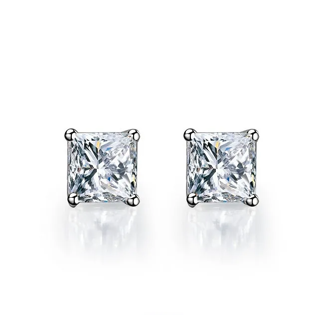 

Solid 14K White Gold Earring Test Positive 1Ct each Princess Cut Moissanite Diamond Engagement Stud Earrings