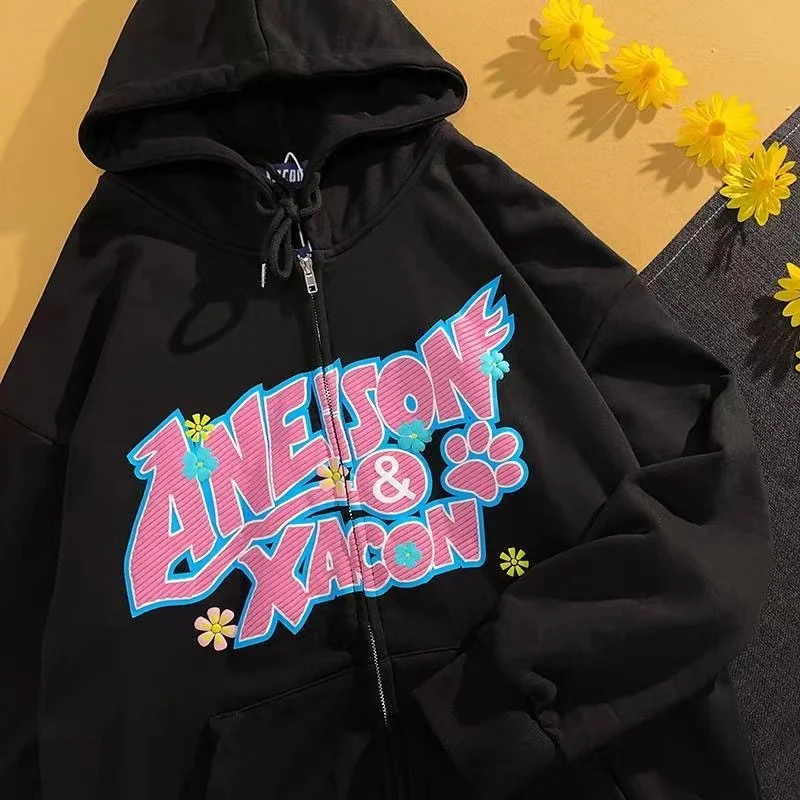 

New Letter stitching hoodie women's 2022 Harajuku streetwear kawaii oversized zipper sweatshirt clothing Korean long-sleeved top
