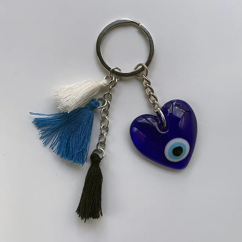 

Lucky Eye Fatima Hand Heart Butterfly Keychain Car Keyring Blue Turkish Evil Eye Key Chain for Women Men Jewelry Car Decor Gift