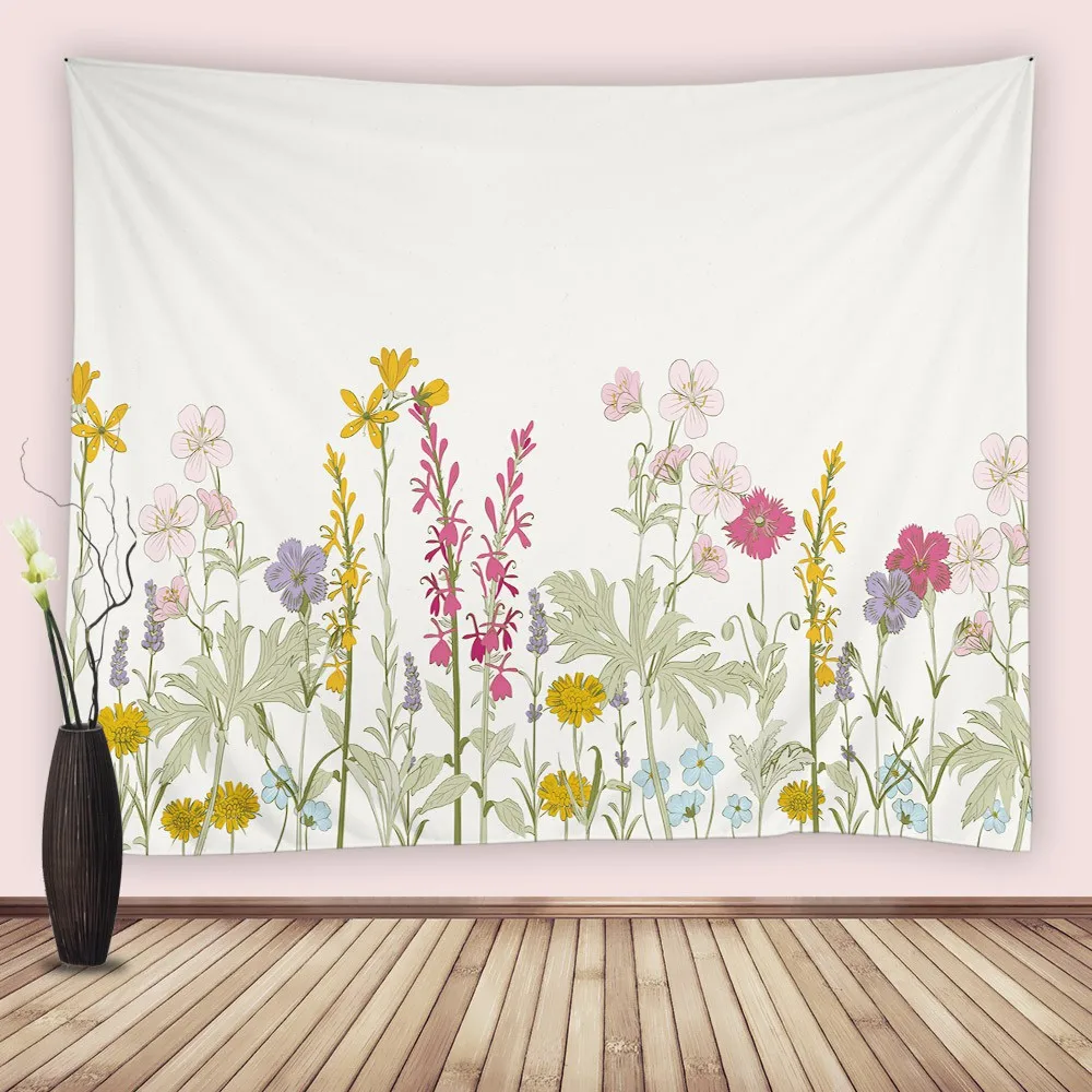 

Colorful Floral Tapestry Wall Hanging Roadside Wild Flowers Plants Nature Scenery Tapestry for Bedroom Living Room College Dorm