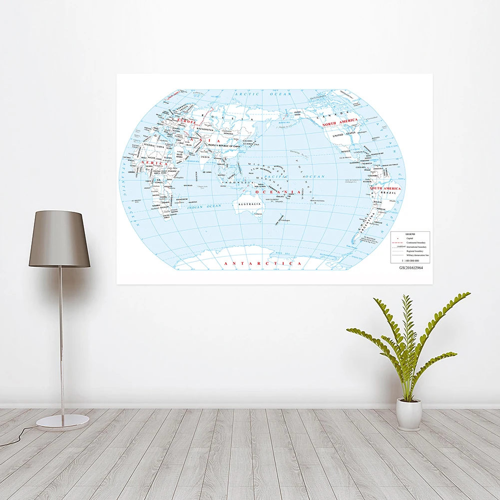 

Vinyl Non-Woven Fabric World Map 225*150cm Horizontal Version Map In English Traveling Culture and Education Supplies Home decor