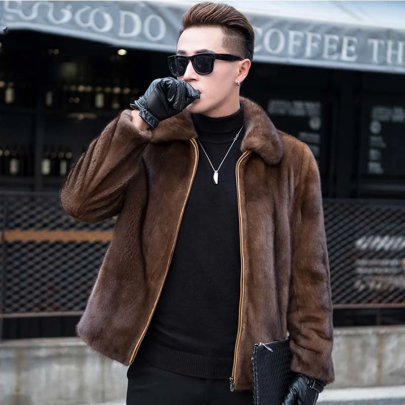 Men'S Imitation Fur, Coffee Color Lapel, European And American Marten Coat, Winter  Fashion, Gentlemen'S Warmth