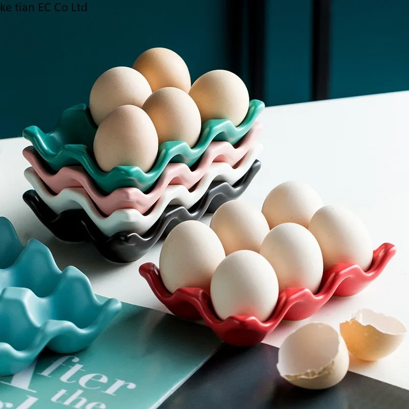 

1 Pack 6 Compartments Ceramic Egg Holder Ceramic Anti-Slip Egg Box Refrigerator Shockproof Egg Holder Storage Box Home Storage