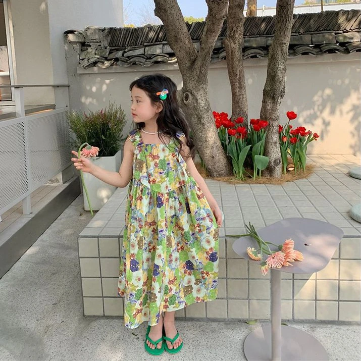 

2023 New Summer Baby Girl Dress Sleeveless Floral Llittle Girls Dress for Kids Sweet Dresses Girls Children Clothes