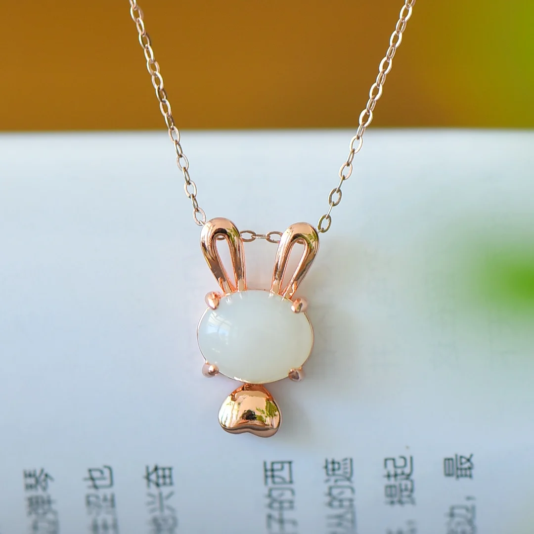Натуральный нефрит маленький кролик модные серьги подвески оптовая продажа