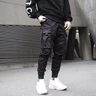 Брюки-карго мужские с лентами, черные брюки-султанки в стиле хип-хоп, спортивные Джоггеры в стиле Харадзюку, с карманами