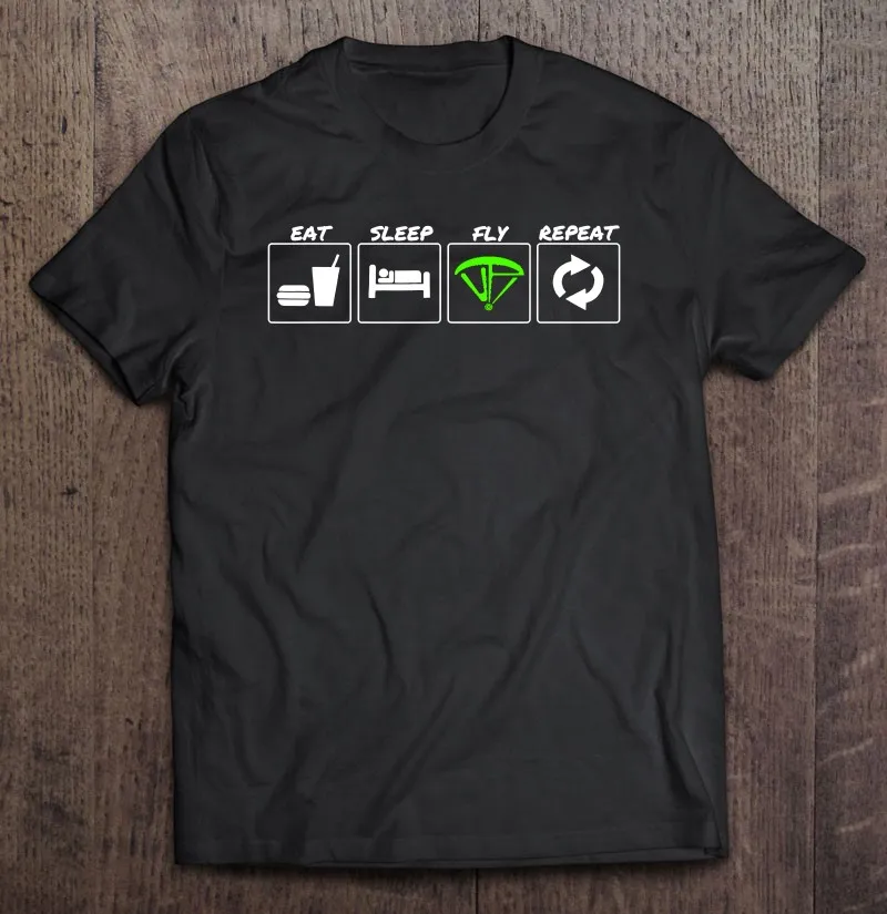 

Винтажные мужские футболки с надписью Eat Sleep Fly Repeat Hang Gliding, графическая Мужская футболка большого размера, Мужская черная футболка большого ...