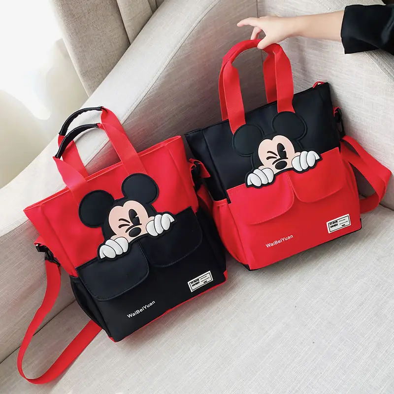 Disney Canvas Messenger Bag Mickey Large-capacity Student Tutoring Bag Tote Bag Fashion Cute School Bag Shoulder Bag wallets