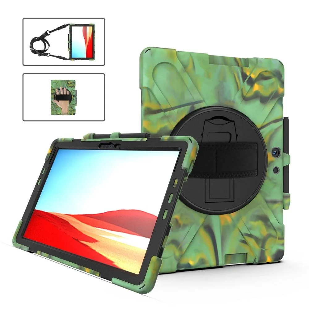 

For Microsoft Surface Pro X 13 inch Multifunction tablet Kids Safe Shockproof Heavy Duty Silicone+PC Kickstand Case w/ Wrist
