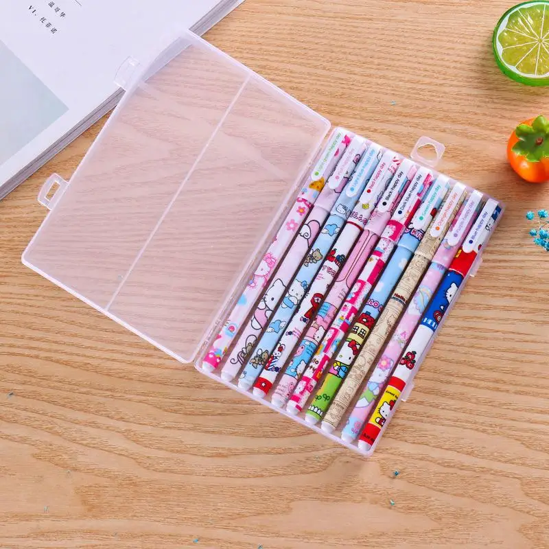 

10Pcs Kawaii Sanrios Pen Anime Hellokitty Cartoon Cute Printing Press 0.5Mm Black Neutral Note Number Carbon Pen Toys for Grils