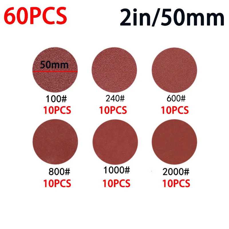 

Набор абразивных шлифовальных дисков 60 шт., 2/1 дюйма, 100-3000 грит