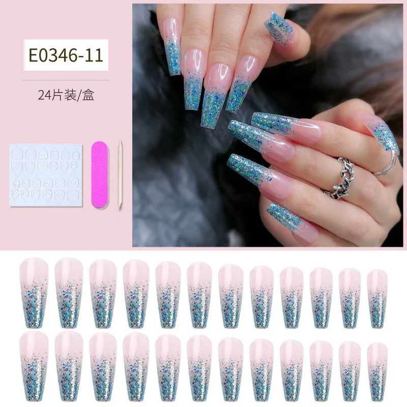 

24Pcs/Box Charming long Ballet Wearable Fake Nails press on Square Head Full Cover Detachable Finished Fingernails nails fake