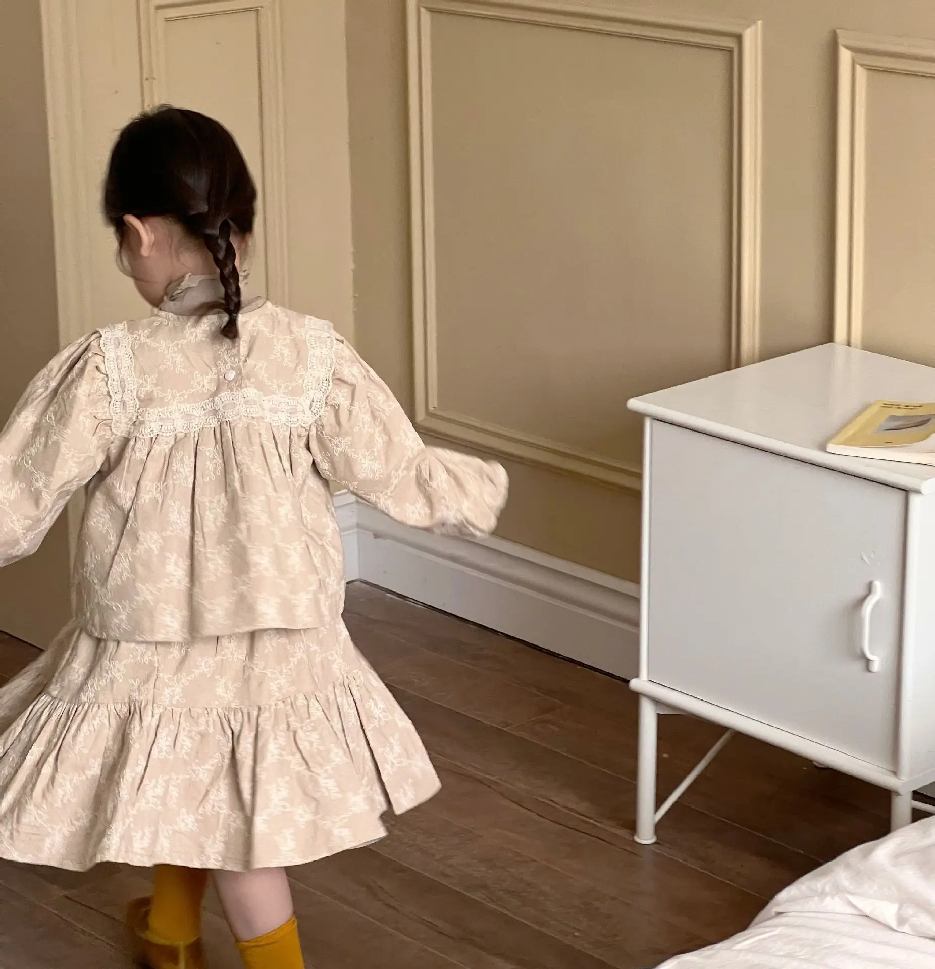 RiniLucia 2022 Autumn Girls' Clothing Sets Lace Floral Tops+Long Skirt 2Pcs Suit Princess Toddler Baby Kids Children Clothes