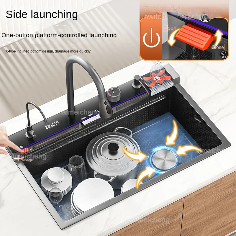 5-кнопочная высококачественная сотовая тисненая кухонная раковина-водопад из