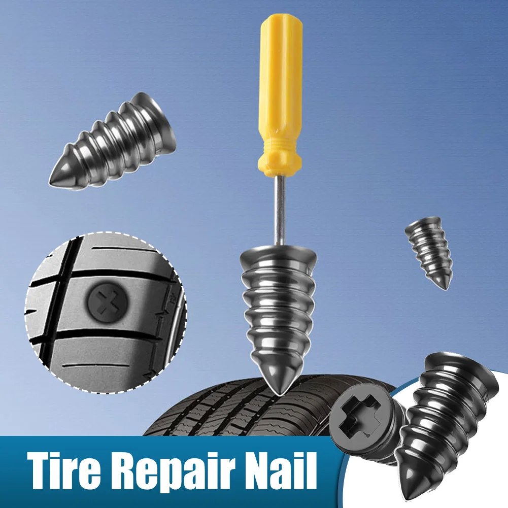 

10Pcs Car Motorcycle Rubber Nail Vacuum Tire Repair Nail Plug Car Wheel Tire Repair Kit With Screwdrive Car Repair Tools