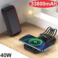 15w qi wireless charger solar power bank 33800mah built in cable pd 40w fast charging for iphone 13 samsung s22 xiaomi powerbank