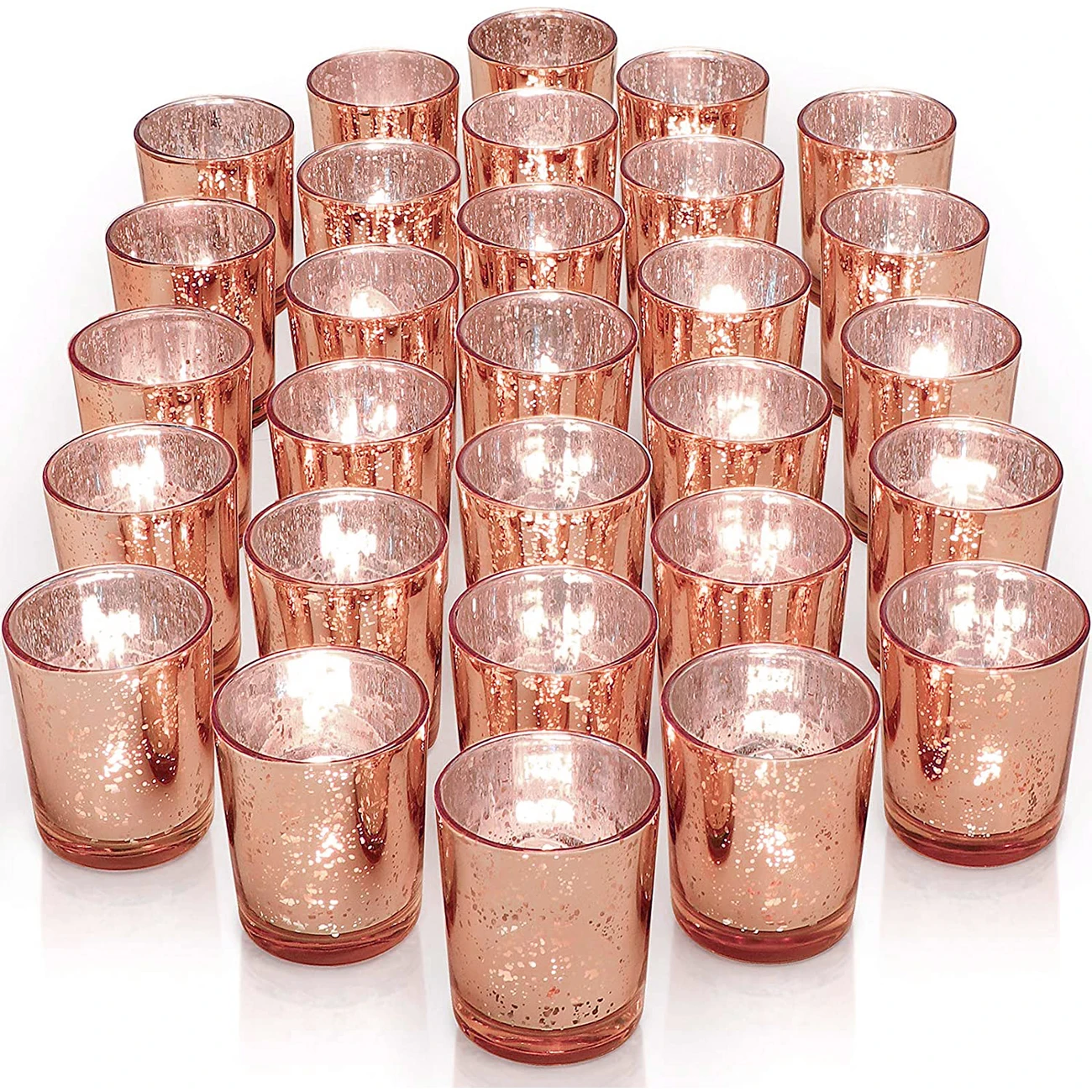 

12 PCS Rose Gold Votive Candle Holders Speckled Mercury Bulk Ideal for Wedding Centerpieces Party Supplies Valentine's Day Table