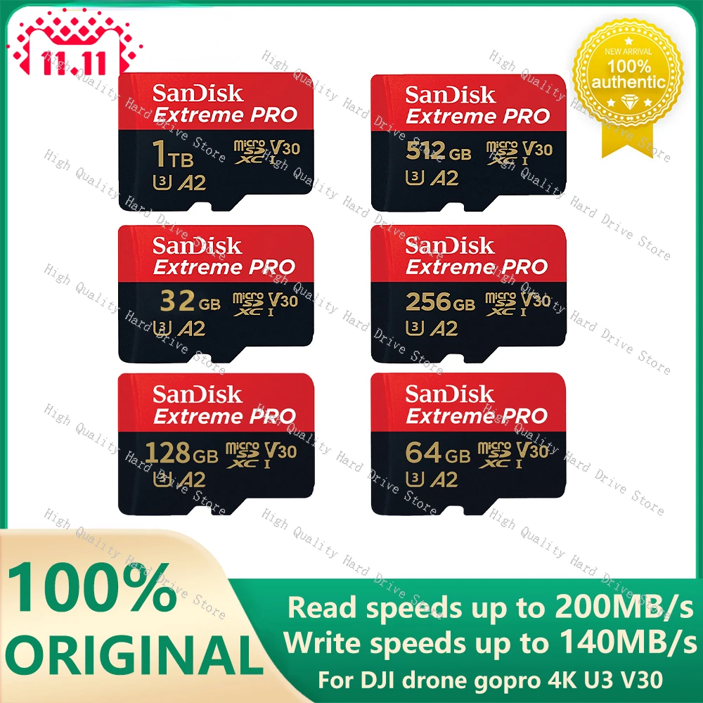 

2024 Extreme Pro Flash 1TB 128GB Card Micro SD Card SDXC UHS-I 512GB 256GB 64GB 32GB U3 V30 TF Card Adapter for Camera DJI