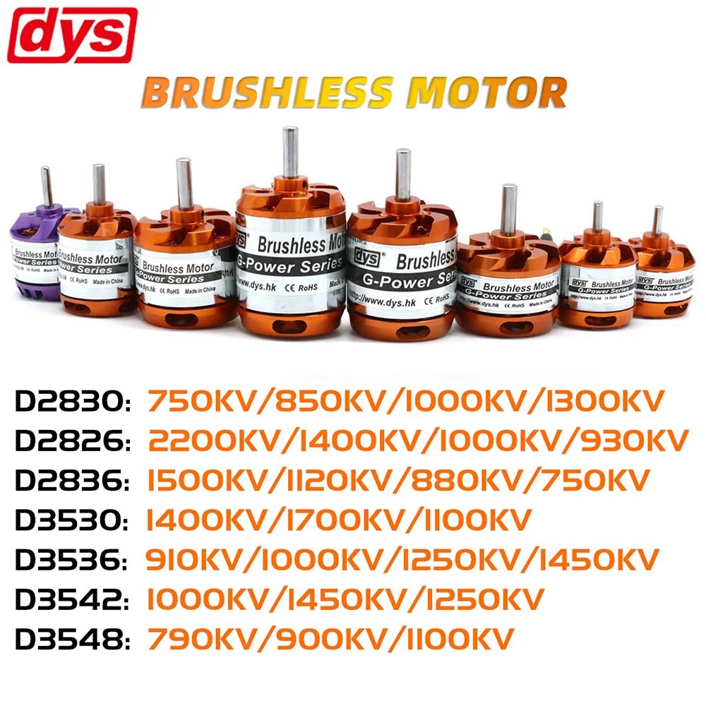 

DYS Brushless Motor 2-3/4/5S D3536 D2822 D2826 D2836 D3530 D3548 D3542 D2830 For RC Mini Multicopters Plane Fixed-wing Aircraft