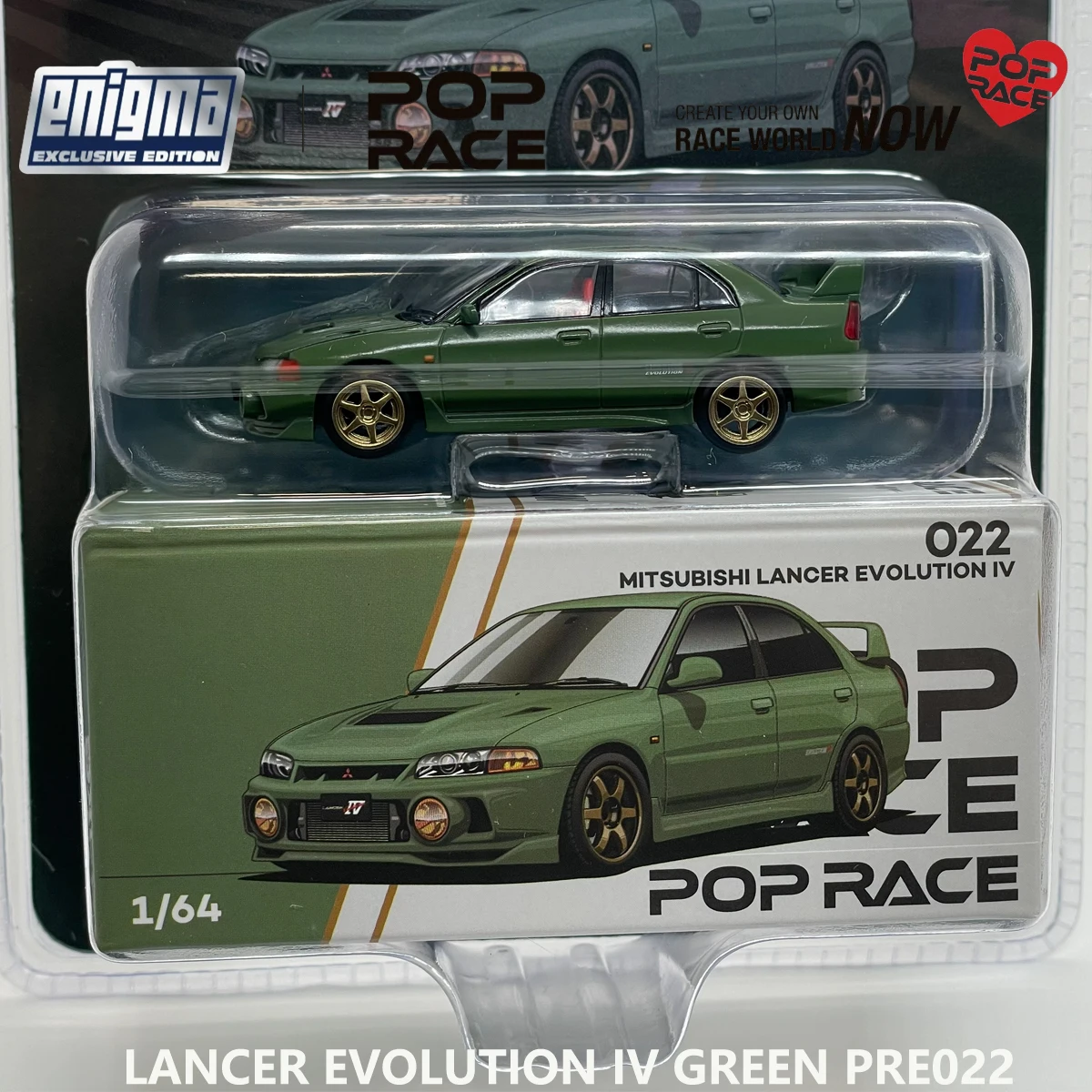 Блистерная упаковка Pop Race PRE022 1:64 Lancer Evolution IV Green Enigma Эксклюзивная коллекционная модель автомобиля из сплава JDM Седан (art.: 3920dd3446ece) - 3920dd3446ece