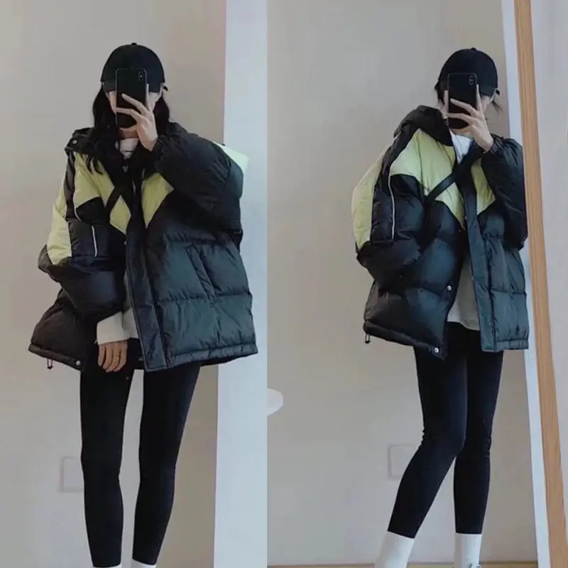 Winter Women's Cold Coat Parkas Color-block Hooded Padded Jacket Jacket Super Hot Bread Coat Cotton Coat Cheap Wholesale New