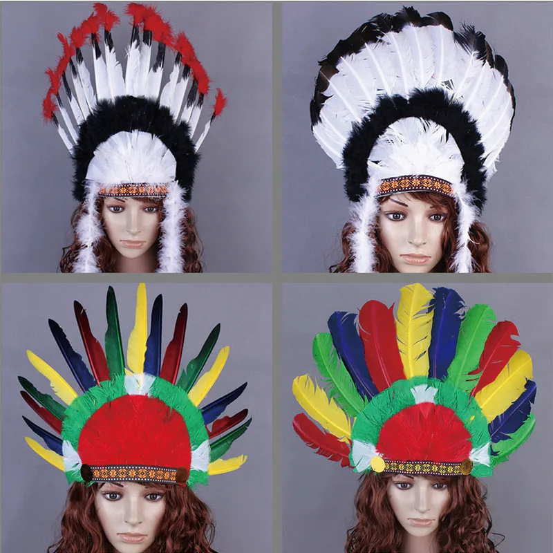 

Feather Indian Headdress Headwear Carnival Cosplay Props Headdress Hair Accessories Halloween Savage Cosplay Feather Headdress