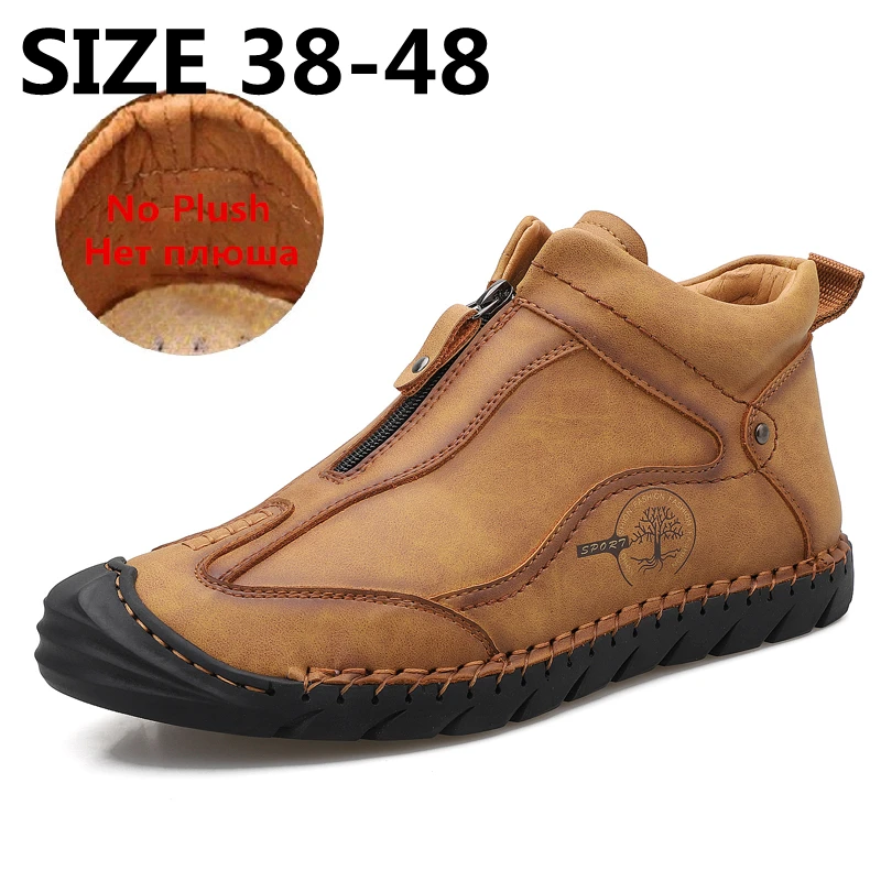 

Мужские кожаные ботинки на меху, Черные ботильоны с теплым мехом, размеры 38-48, для осени и зимы,