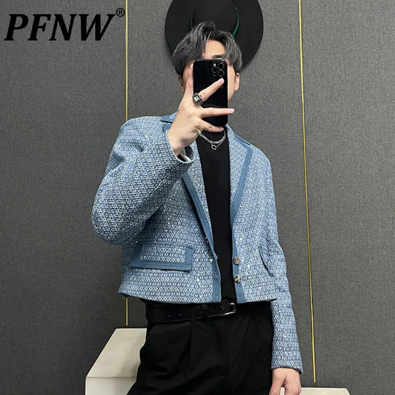 

Мужские джинсовые короткие куртки PFNW, весна-осень, красивые модные мешковатые универсальные повседневные нишевые блейзеры в стиле High Street, 28A2080