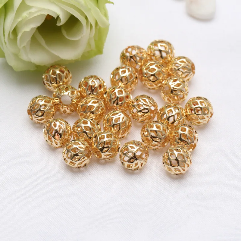 4mm 5mm 6mm 8mm 10mm 100pcs/Lot Round Hollow Ball Flower Metal Beads Bronze Plated Spacer Beads For Jewelry Making DIY Accessory