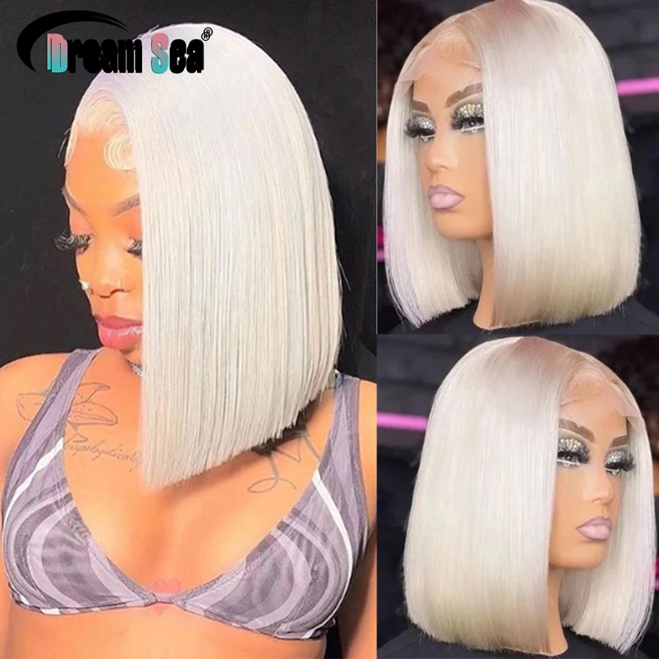 

#60 White Short Bob Lace Front Human Hair Wigs For Women 613 HD Ombre Blonde 13x4 Frontal Wig Straight Grey Pink Peruvian Hair