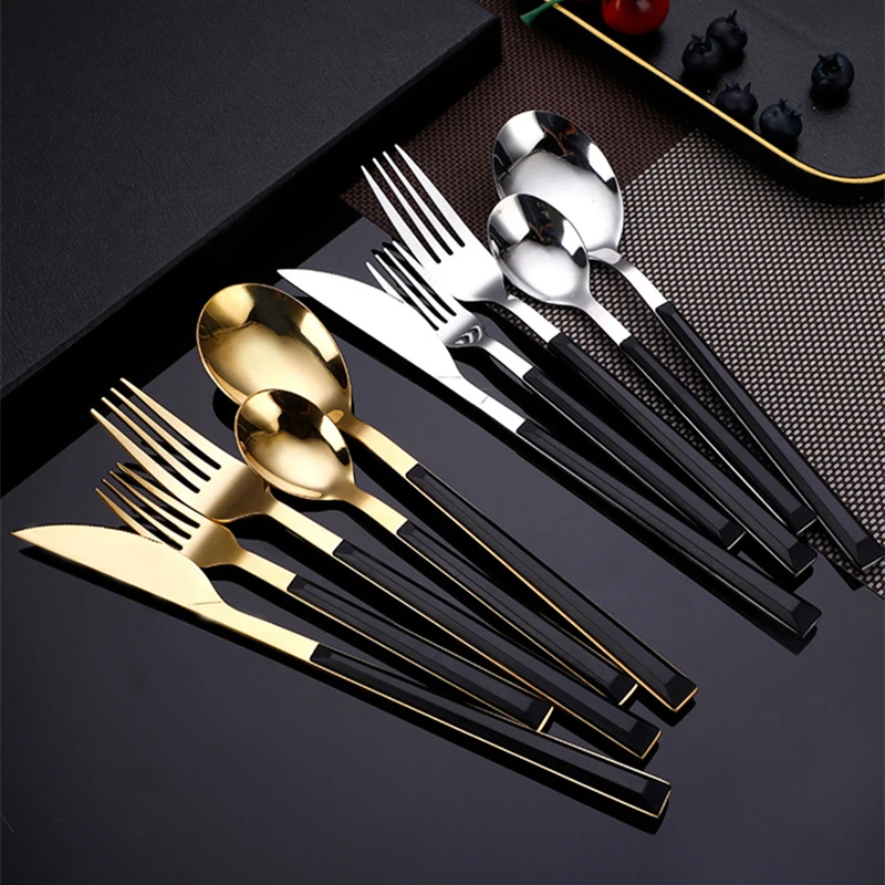 

5Pcs Stainless Steel Cutlery Set Western Tableware Spoons Steak Knife Fork Teaspoon for Home Complete Kitchen Dinnerware