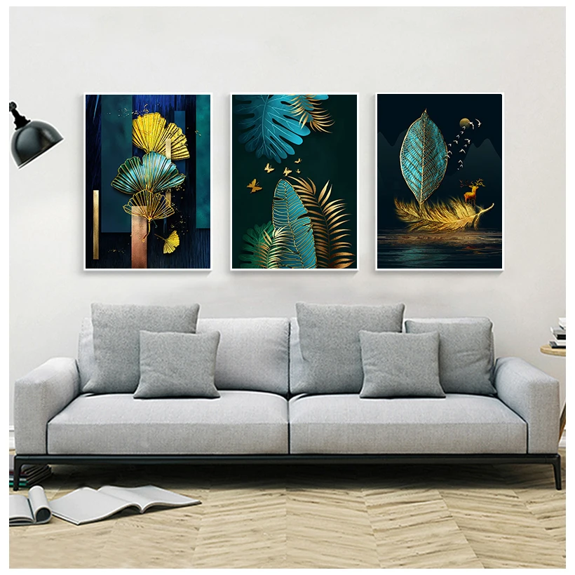 Недорогая Картина на холсте в китайском стиле зеленые и золотые