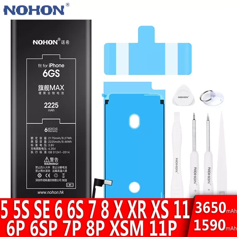 

NOHON Battery For iPhone 6S 6 7 8 Plus X XR XS MAX Replacement Bateria For iPhone SE 2016 SE2 2020 5S 5C 5 11 Pro MAX Battery